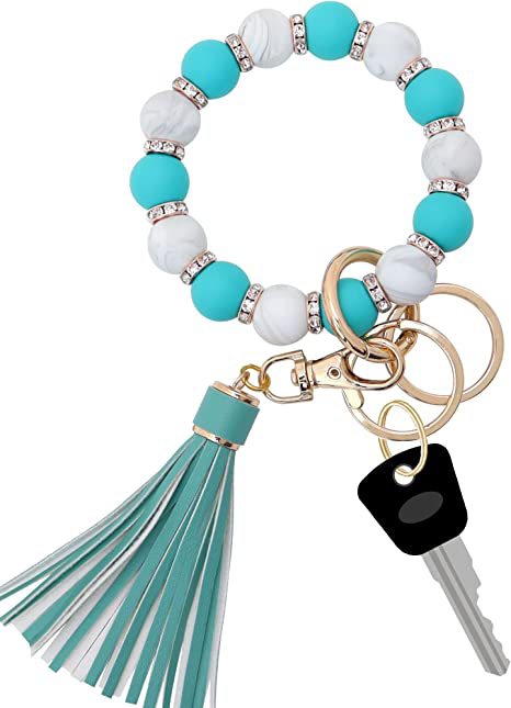 Wholesale Colorful Silicone Bead Tassel Beaded Wrist Keychain